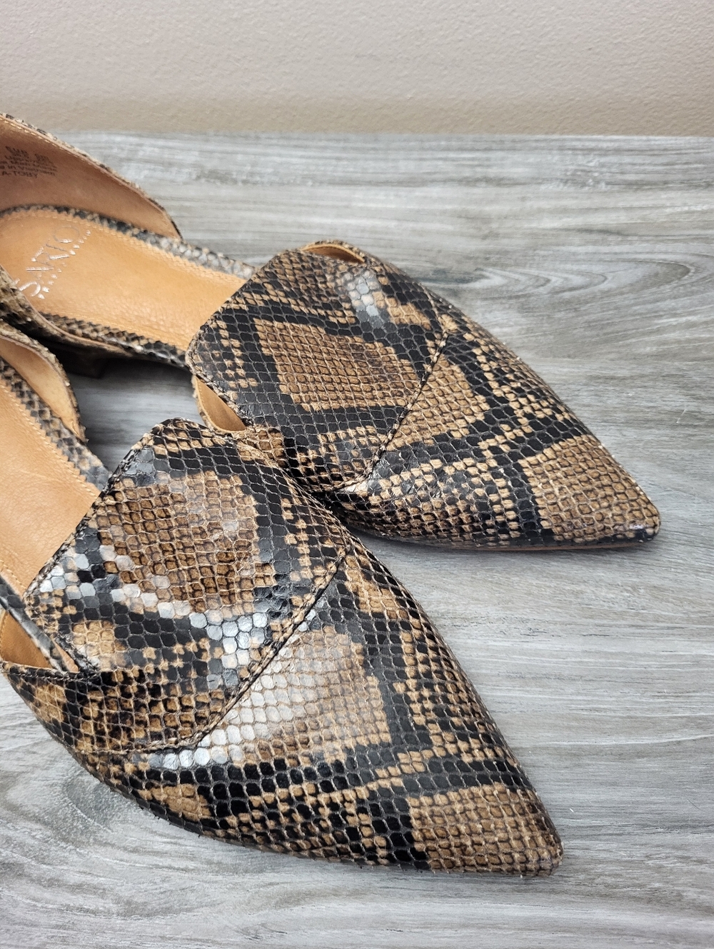 Franco Sarto Toby Pointed D'Orsay Flat  Brown Leather Snake Print Size 8.5 - Picture 6 of 10